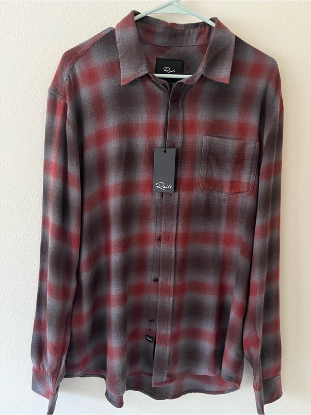 NWT Rails Brushed Lennox Button Up Shirt Red Gray Large
